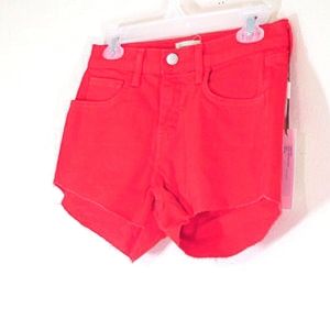 NEW L'AGENCE Betty Maid Rise Shorts Flame Red Denim Women 25 NWT
